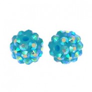 Resin rhinestone shamballa bead 10x12mm Light Diane blue